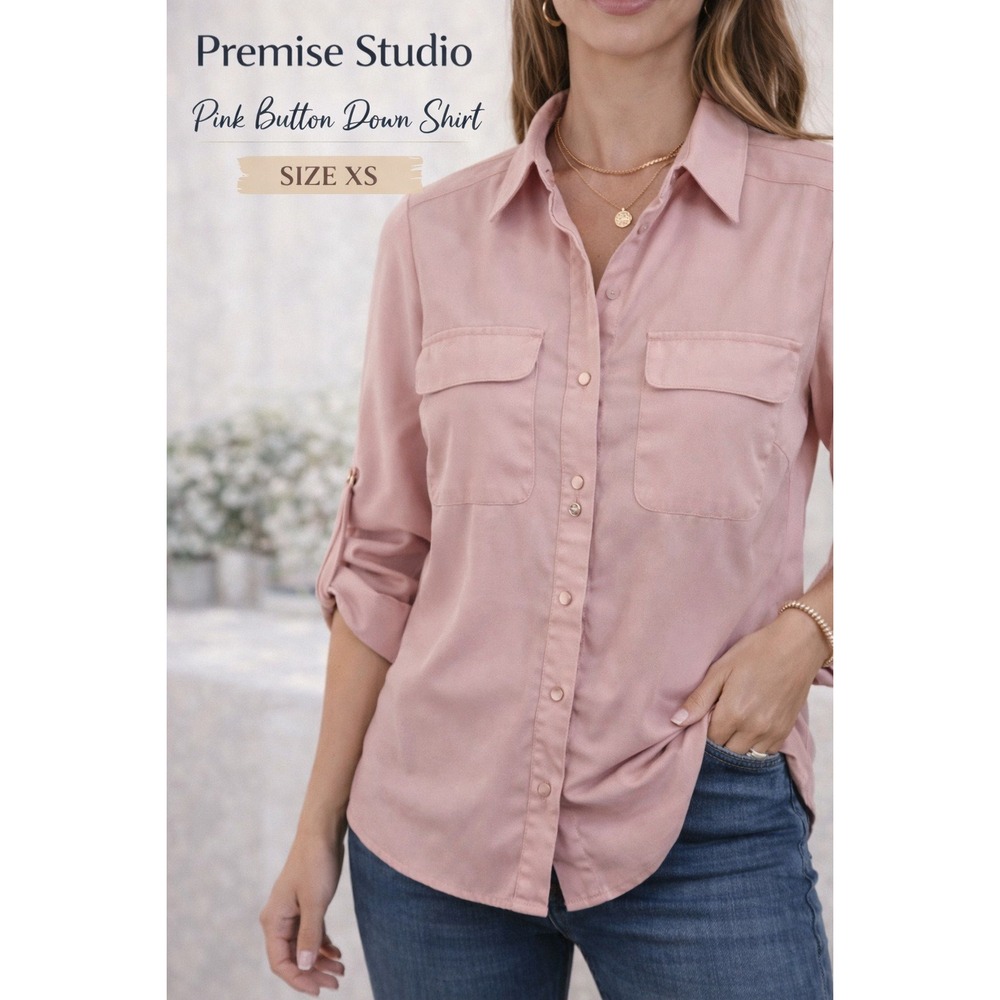 Premise Studio Women's Pink Button Up Blouse XS Long Sleeve Workwear Shirt